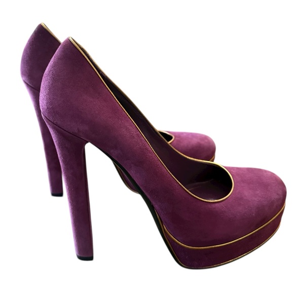 Gucci Purple Gold Trim Glam Suede Platform Stiletto Heel Pumps EU 38.5 US 8.5 - Picture 4 of 14